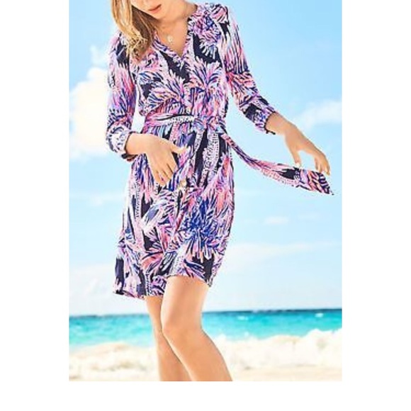 Lilly Pulitzer Bailor Dress size small. Bright Navy Palms Up - Picture 6 of 6